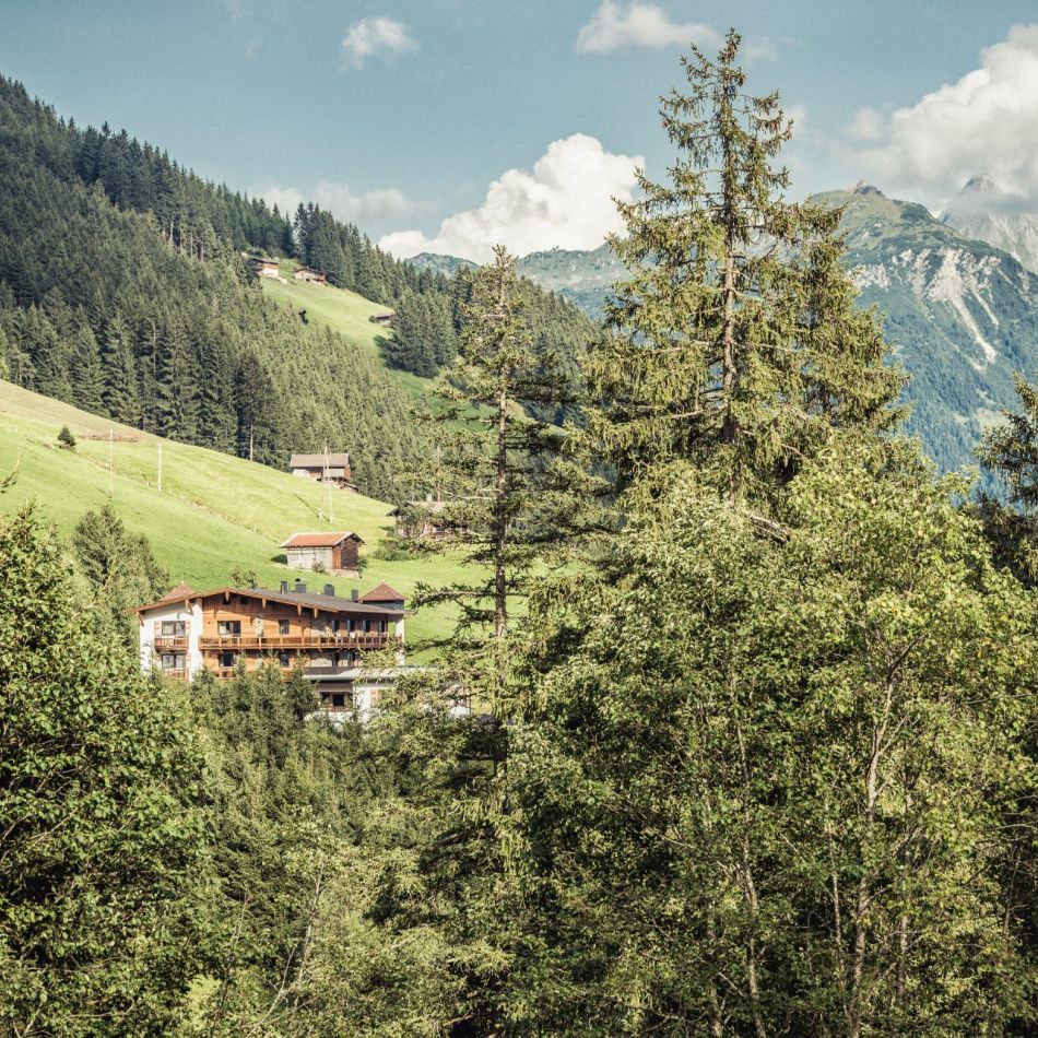 Hotelansicht im Sommer - Hotel Bergkristall Hippach