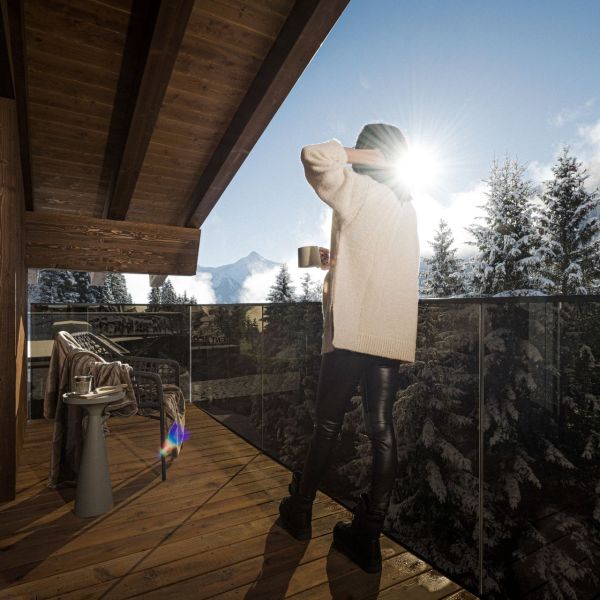 Aussicht vom Balkon im Winter von der Suite Mountain View im Hotel Bergkristall Hippach